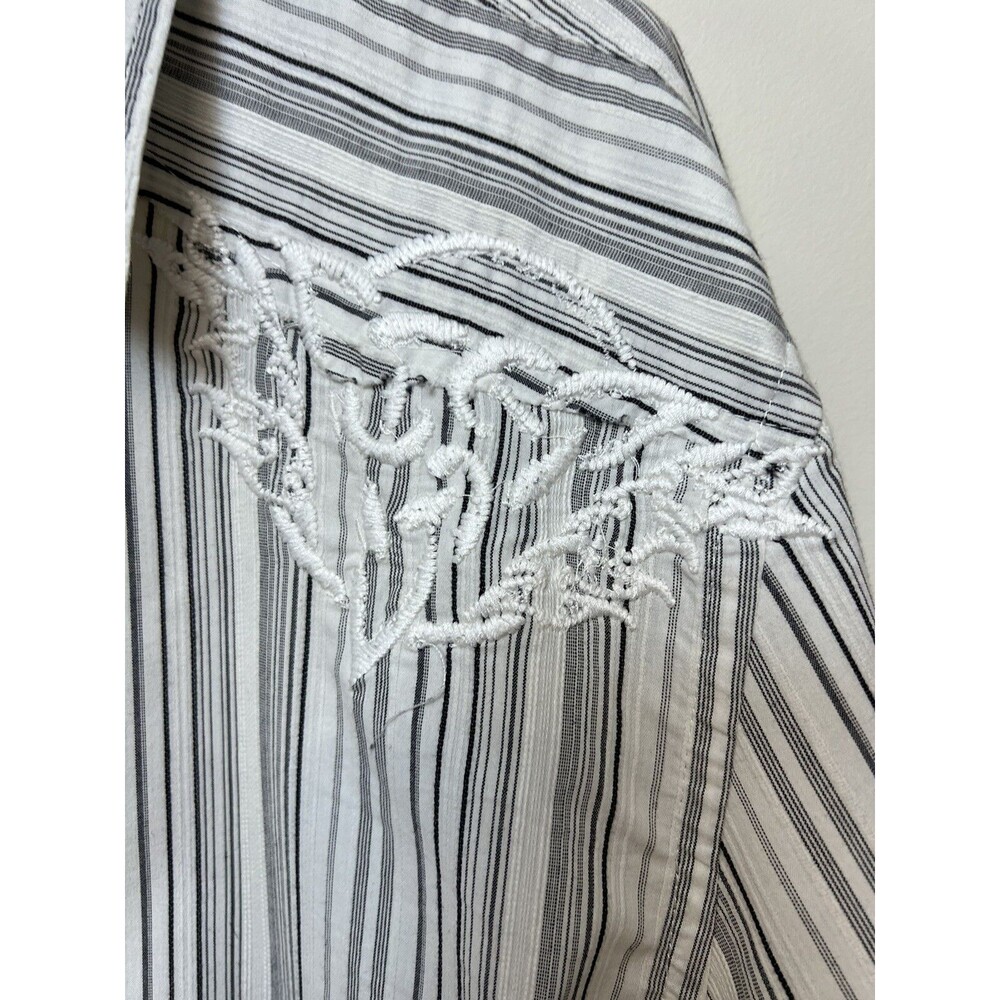 Embroidered Western Button Up Shirt Roar White w Black Grey Stripes XL Cowboy - Picture 2 of 11